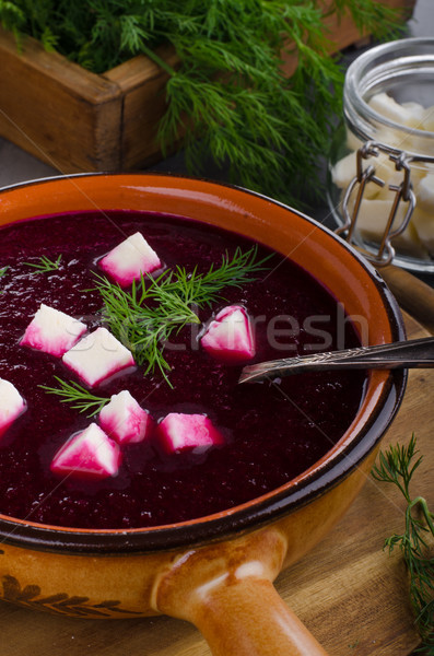 Beet soup with cheese and herbs Stock photo © Peteer