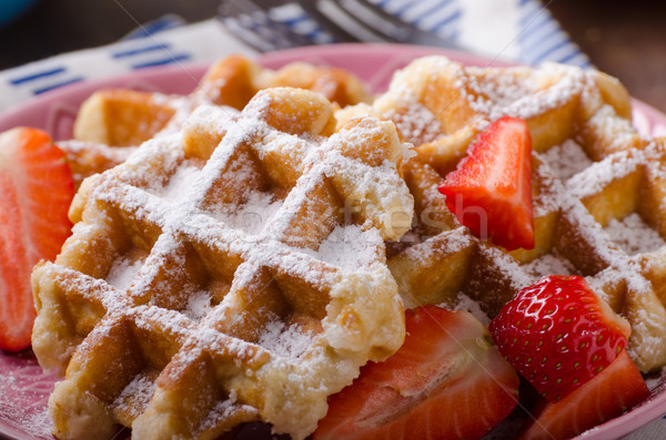 Stock photo: Waffles with berries, strawberries