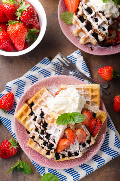 Waffles with berries, strawberries Stock photo © Peteer