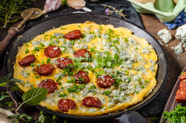 Omelet with blue cheese and sausage Stock photo © Peteer