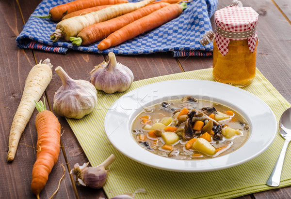 Eerlijk eigengemaakt aardappelsoep gezonde kruiden weinig Stockfoto © Peteer