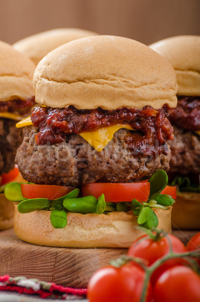 Beef Sliders with homemade barbecue sauce Stock photo © Peteer