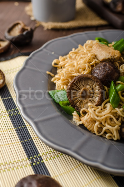 Chinese noodles with chicken and shitake Stock photo © Peteer