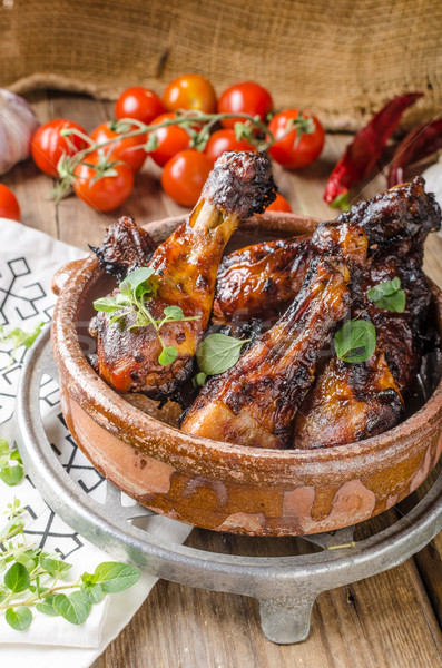 [[stock_photo]]: Poulet · grillé · miel · fraîches · herbes · ail · alimentaire