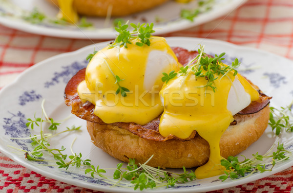 Eggs benedict, prosciutto with hollandaise Stock photo © Peteer