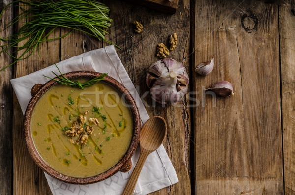 Stock foto: Sahne · Suppe · Petersilie · Wurzel · Olivenöl · gebacken