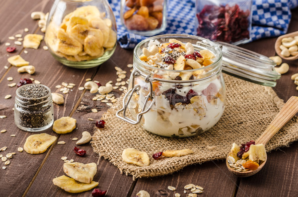 Homemade yogurt with granola, dried fruit and nuts bio Stock photo © Peteer