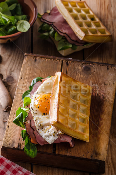 Waffles sandwich with eggs Stock photo © Peteer