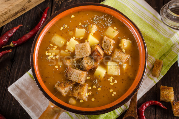 Goulash soup with croutons and potatoes Stock photo © Peteer