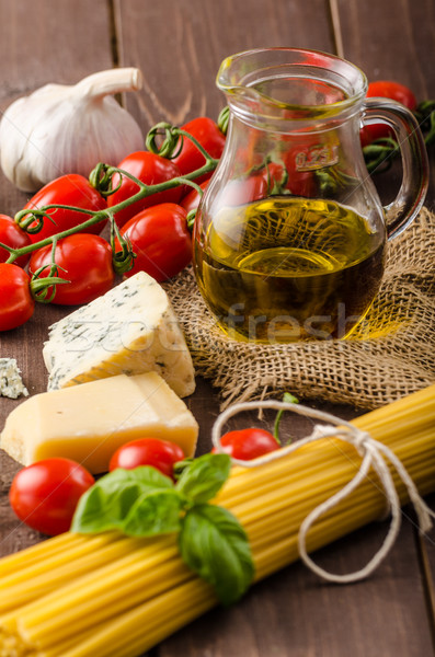 Still life photo, background with pasta and cheese Stock photo © Peteer