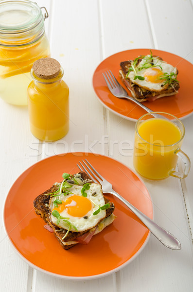 Croque Madame - french baked toast Stock photo © Peteer
