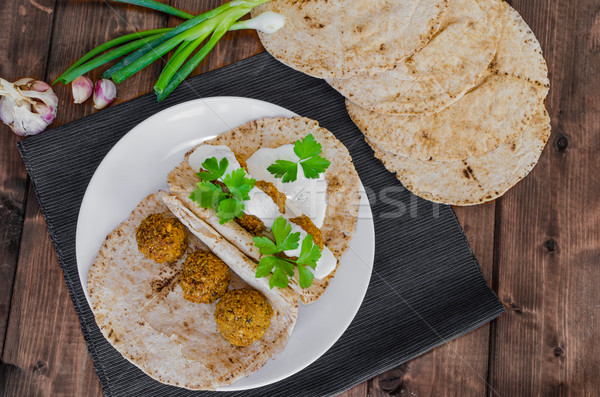 Chickpea falafel with lebanese bread Stock photo © Peteer