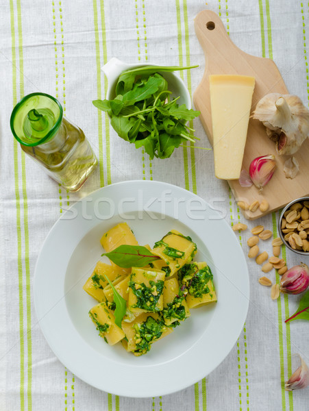Stock photo: Rigatoni with garlic and herbs pesto