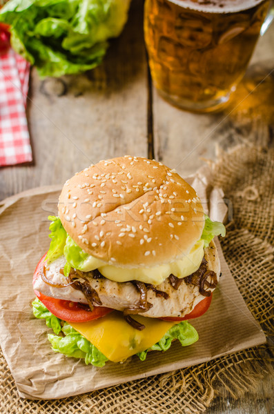 Chicken burger, cold beer Stock photo © Peteer