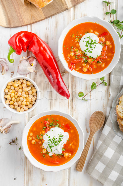 Foto stock: Sopa · pimienta · rústico · pan · delicioso · hierbas