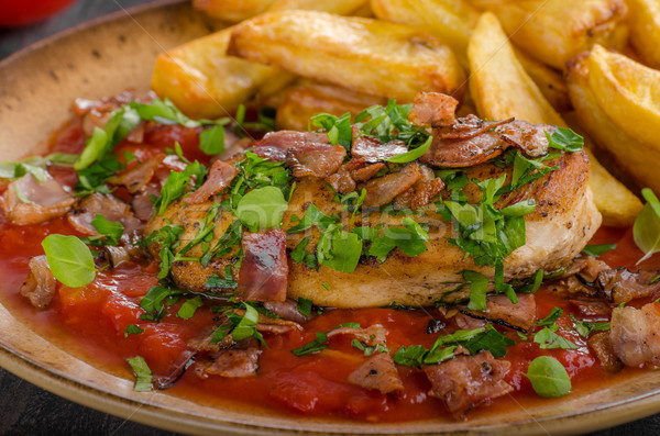 Chicken steak with herbs, homemade french fries Stock photo © Peteer