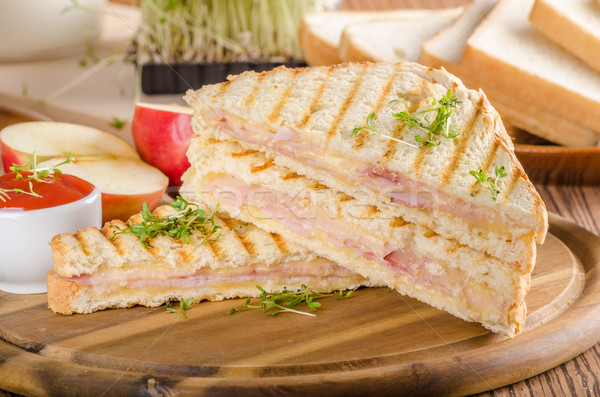 Panini cheese ham toast, fresh apple sandwitch Stock photo © Peteer