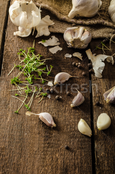 Domestic bio garlic - Czech, spices and fresh microgreens Domestic bio garlic Stock photo © Peteer