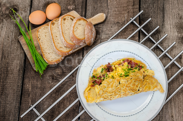 Stock photo: Omelet with bacon and cheese