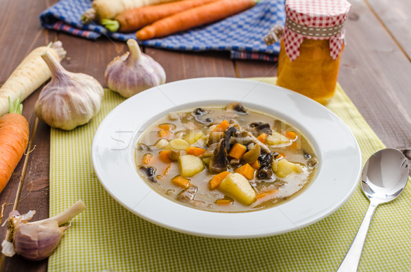 Eerlijk eigengemaakt aardappelsoep gezonde kruiden weinig Stockfoto © Peteer