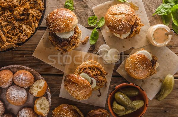 Barbecue pulled pork burger Stock photo © Peteer