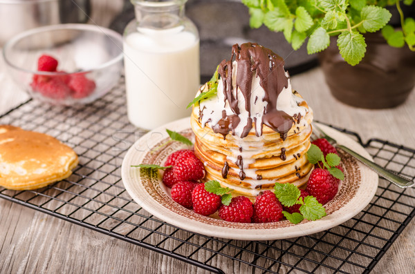 American pancakes with icecream and chocolate Stock photo © Peteer