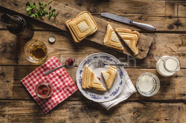 Old Bohemian toast with jam and beer Stock photo © Peteer