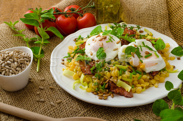 Spring salad of lentils with poached egg Stock photo © Peteer