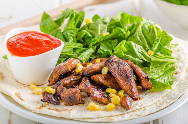 Chicken teriyaki salad on tortilla Stock photo © Peteer