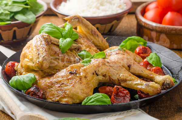 Poulet tomates basilic fer pan [[stock_photo]] © Peteer