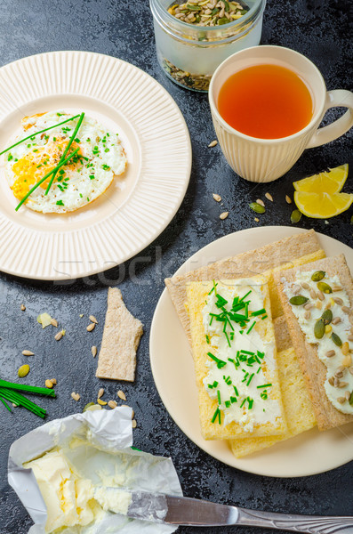 Crisp Crispbread with cheese spread with chives and Crisp Crispbread with curd cheese spread chives  Stock photo © Peteer