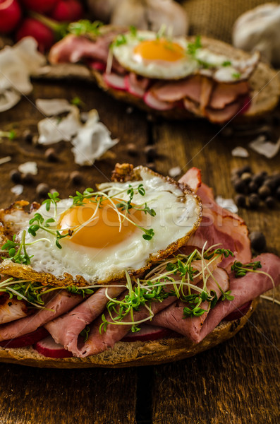 Smoked ham sandwich, rustic bread Stock photo © Peteer