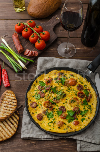 Mens omelette with chorizo Stock photo © Peteer
