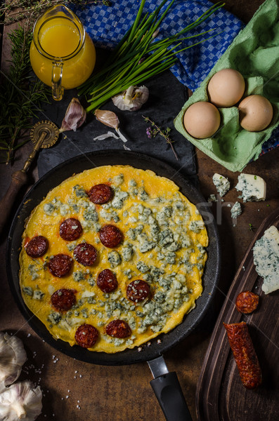 Omelet with blue cheese and sausage Stock photo © Peteer