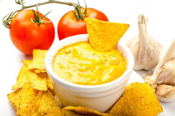 Tortilla chips with tomato and cheese-garlic dip Stock photo © Peteer