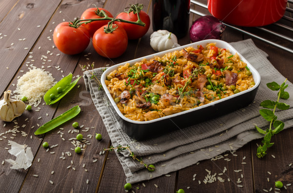 Cajun kip rijst vol smaak hot Stockfoto © Peteer
