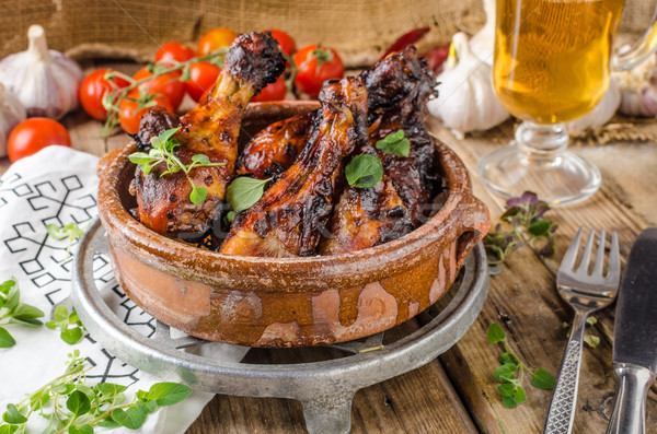 [[stock_photo]]: Poulet · grillé · miel · fraîches · herbes · ail · alimentaire