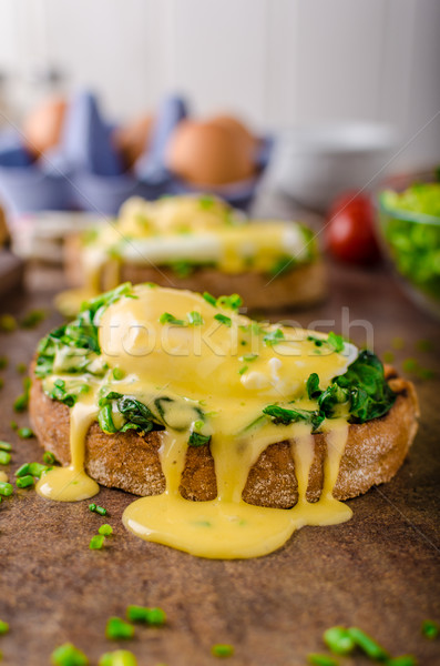 Egg benedict with spinach Stock photo © Peteer