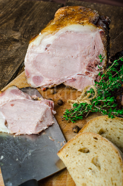 Stock photo: Slowly smoked meat and pickles