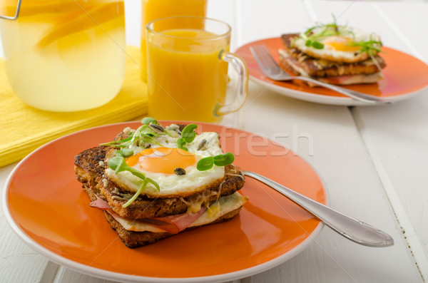 Croque Madame - french baked toast Stock photo © Peteer