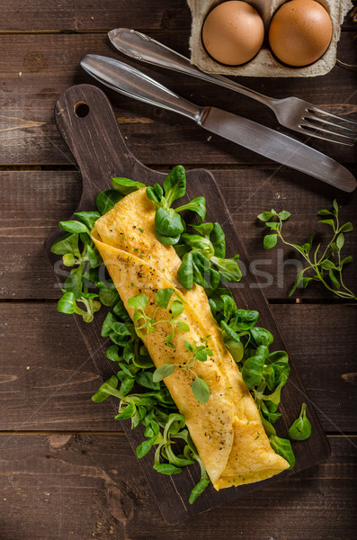 フランス語 ふわっとした 新鮮な 卵 ハーブ 木材 ストックフォト © Peteer