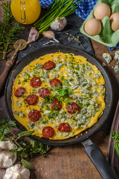 Omelet with blue cheese and sausage Stock photo © Peteer