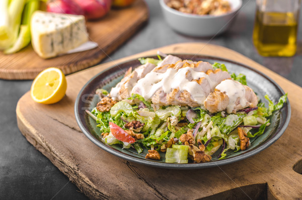 Stockfoto: Salade · gegrilde · kip · heerlijk · eenvoudige · recept · schimmelkaas