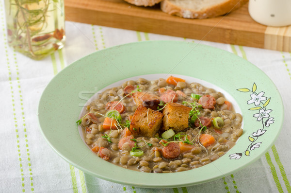 Lentil soup with Viennese sausage Stock photo © Peteer
