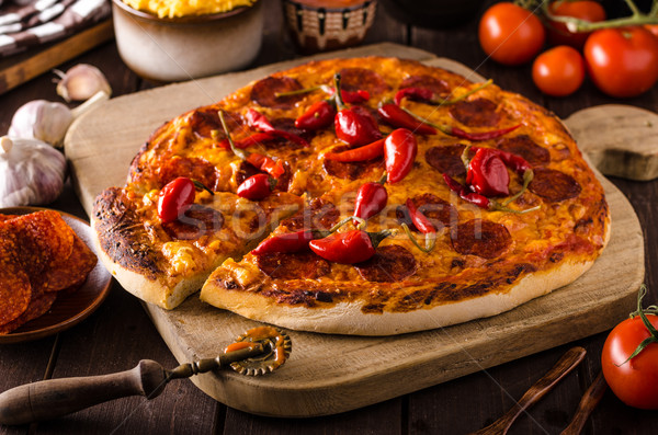 Stockfoto: Pizza · salami · peper · origineel · Italiaans · dun