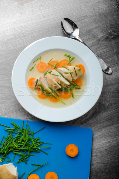 Huhn Brühe frischem Gemüse Schnittlauch Essen Blatt Stock foto © Peteer