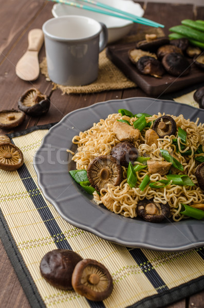 Chinese noodles with chicken and shitake Stock photo © Peteer