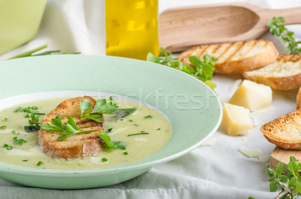 Cremig Lauch Suppe Toast gebacken Panini Stock foto © Peteer
