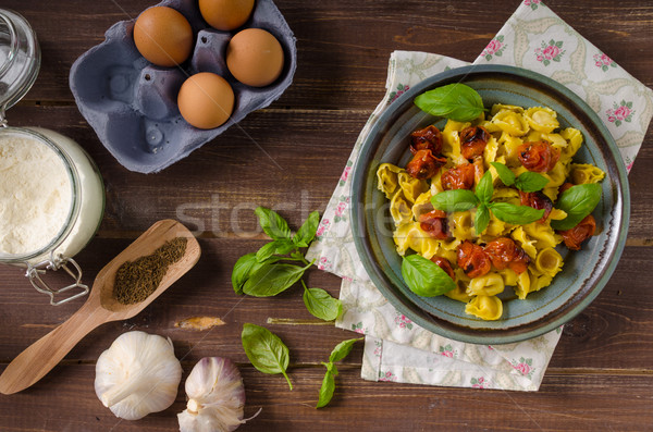 Foto d'archivio: Tortellini · vegetali · erbe · fatto · in · casa · pasta