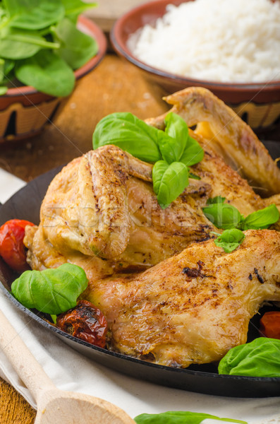 Poulet tomates basilic fer pan [[stock_photo]] © Peteer